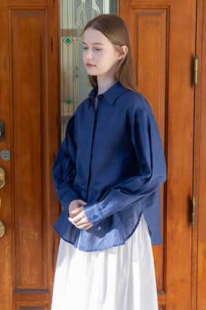 Pintuck sleeve shirt  - Navy