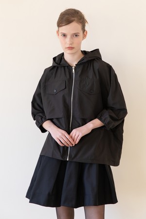 Hooded string half jacket - Black