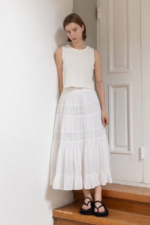 Lace banded skirt - White