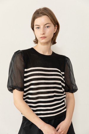 Balloon sleeve stripe knit - Black