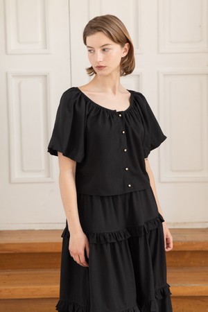 Balloon sleeve crop blouse - Black