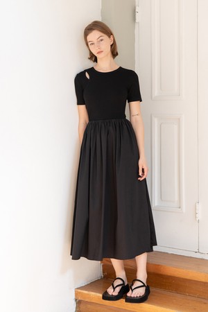 Roundneck mix dress - Black