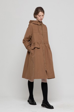 Hooded zip up outer - Camel