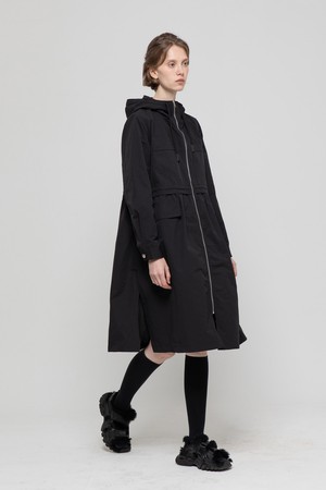 Hooded zip up outer - Black