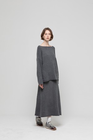 Wool unbalanced banding skirt - Charcoal