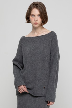 Wool boatneck knitwear - Charcoal