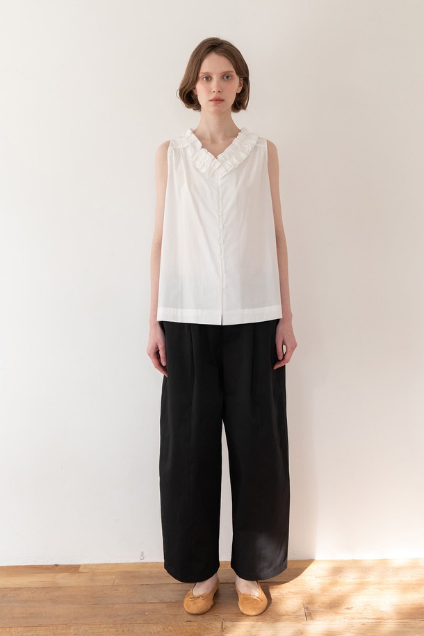 JMARK New York - 롱/미디팬츠 - Wide banded pants - Black