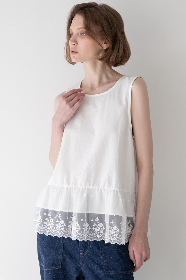 JMARK New York - 블라우스 - Sleeveless lace blouse - White