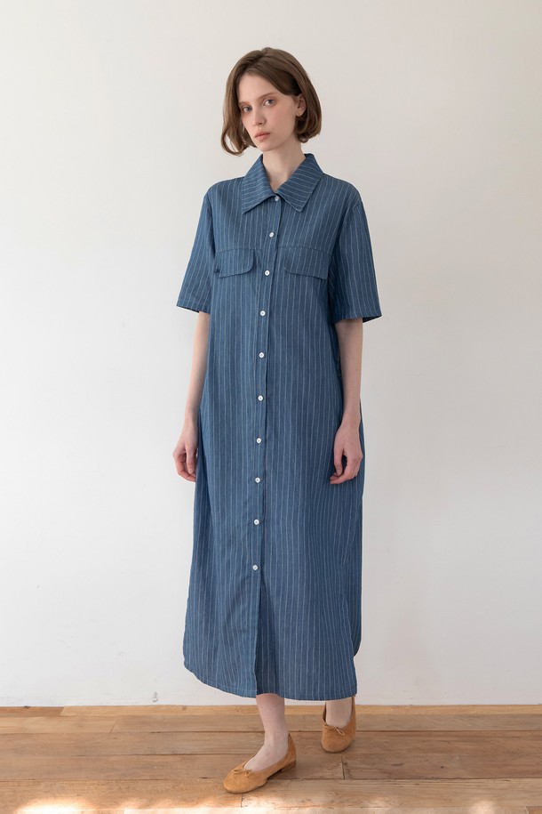 JMARK New York - 반소매 원피스 - Stripe denim dress - Blue