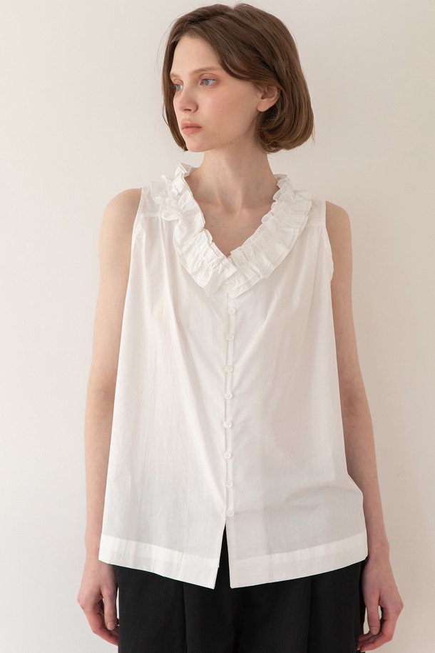 JMARK New York - 블라우스 - Sleeveless frill blouse - White