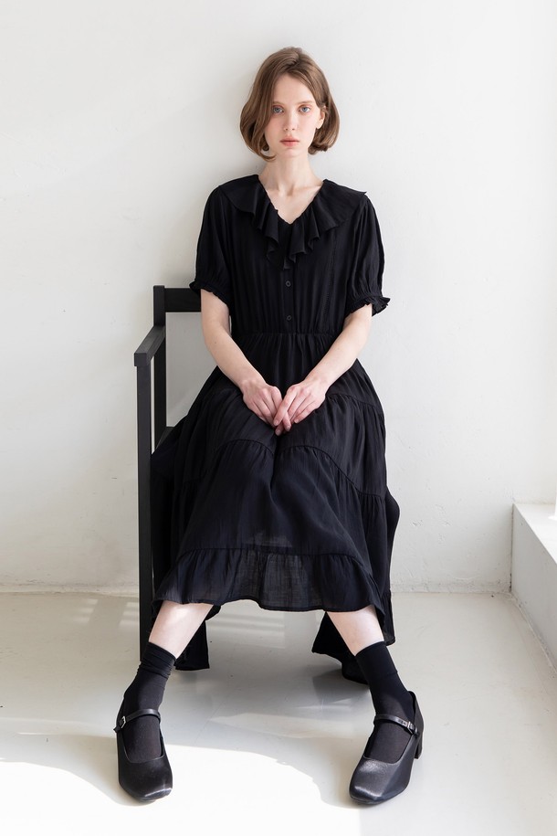 JMARK New York - 반소매 원피스 - Romantic shirring dress - Black