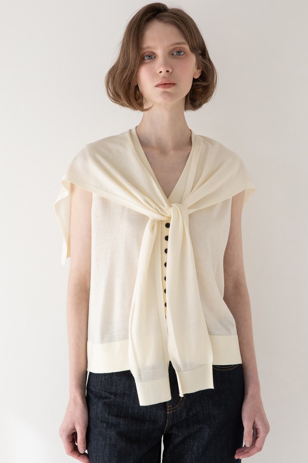 JMARK New York - 가디건 - Sleeveless minibutton cardigan -Cream