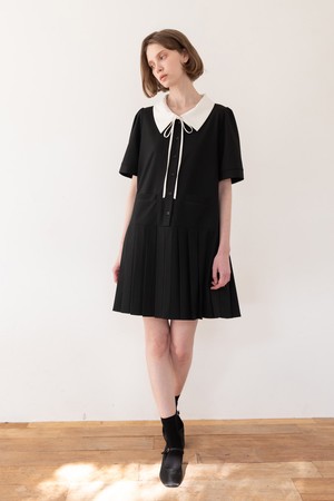 Pleats ribbon dress - Black