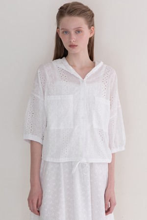 Eyelet hooded outer - White