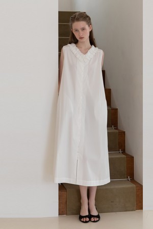 Sleeveless frill dress - White