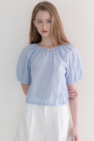Pintuck slevee crop blouse - Sky Blue