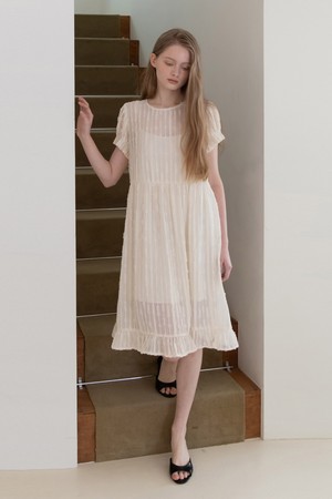 Lace shirring dress - Cream