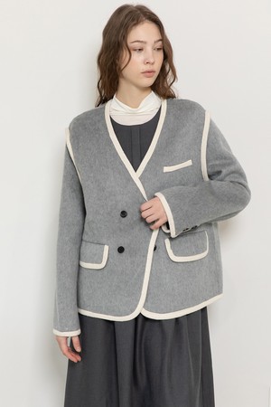 Handmade nocollar half coat_2color
