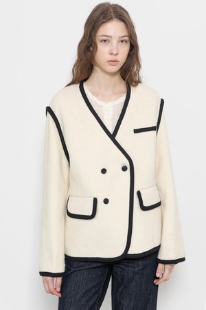 Handmade nocollar half coat_2color