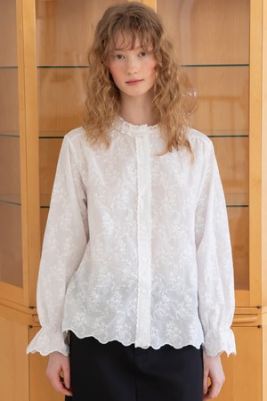 Lace shirring blouse_White