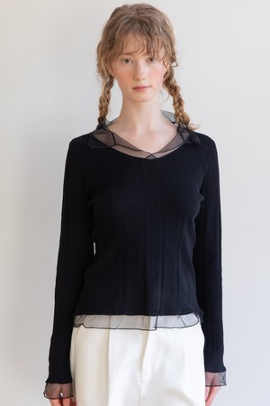 Lace layered vneck knitwear_3color