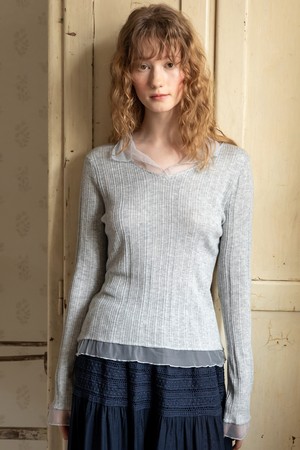 Lace layered vneck knitwear_3color