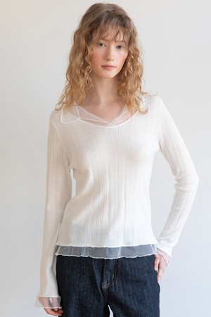 Lace layered vneck knitwear_3color