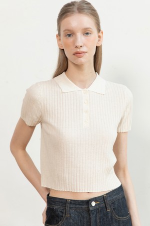 Collar crop knitwear_2color