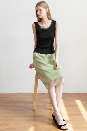 Layered satin banded skirt_Olive