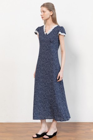 Dot slim dress_Navy