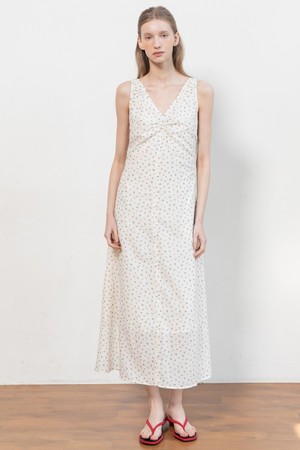 Sleeveless flower slim dress_Cream