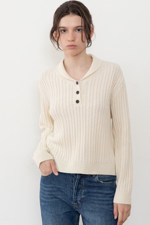 Collarneck cable knitwear_2color