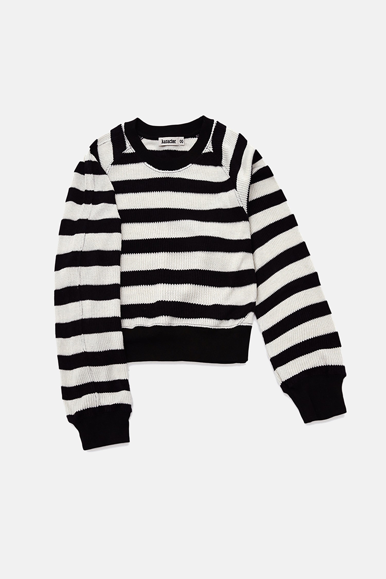 W)Mingle striped knit / Black ivory_KARACTOR