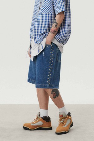 스터드 버뮤다 데님팬츠_BLUE