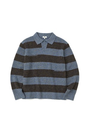 볼드 스트라이프 카라 니트_LIGHT BLUE