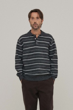 스트라이프 카라 니트_GREY