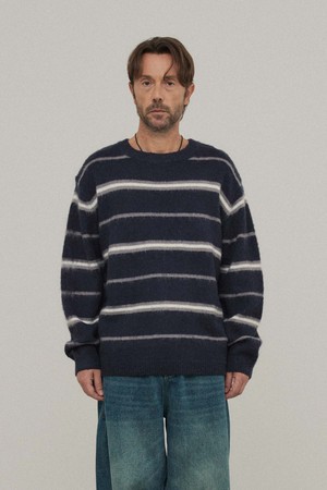 스트라이프 크루넥 니트_NAVY
