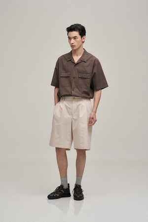 Open collar Overdyed Shirt (Mild Brown)