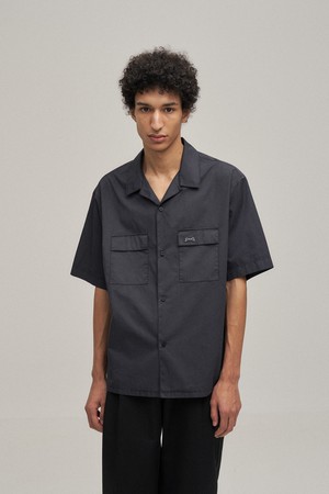 Open collar Overdyed Shirt (Almost Black)