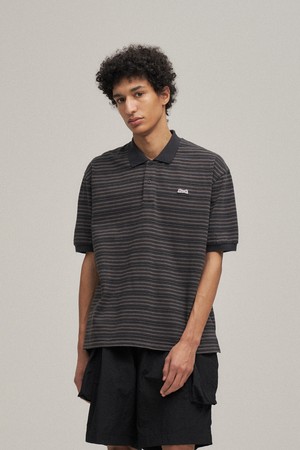Multi-stripe polo T-shirt (Charcoal)