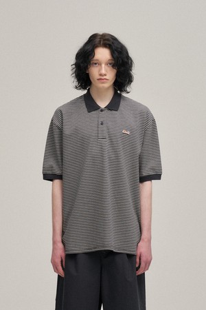 Multi-stripe polo T-shirt (Black)