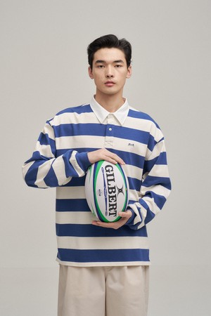 Rugby Stripe longsleeve T-shirt (Ecru-Blue)