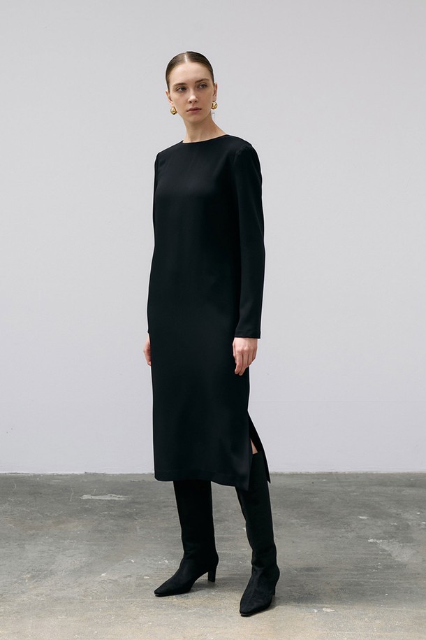 RENEJ - 긴소매 원피스 - Boat Neck Midi Dress