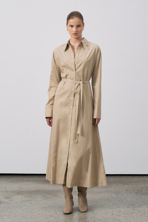 RENEJ - 긴소매 원피스 - Button-up Collar Shirt dress