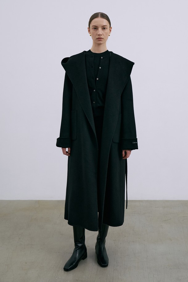 RENEJ - 코트 - [HANDMADE]Wool Hood Belted Coat