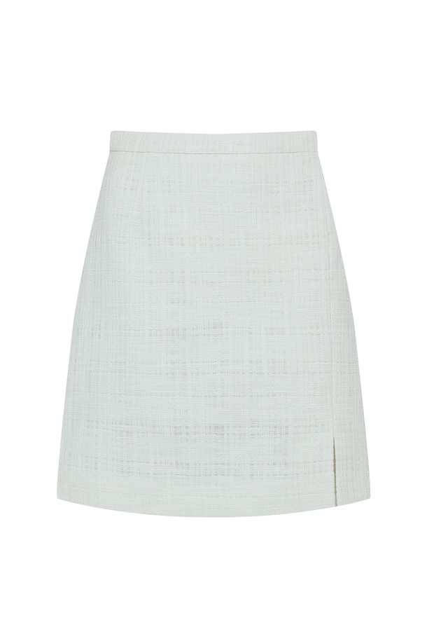 RENEJ - 미니스커트 - Tweed Unbalance Slit Skirt