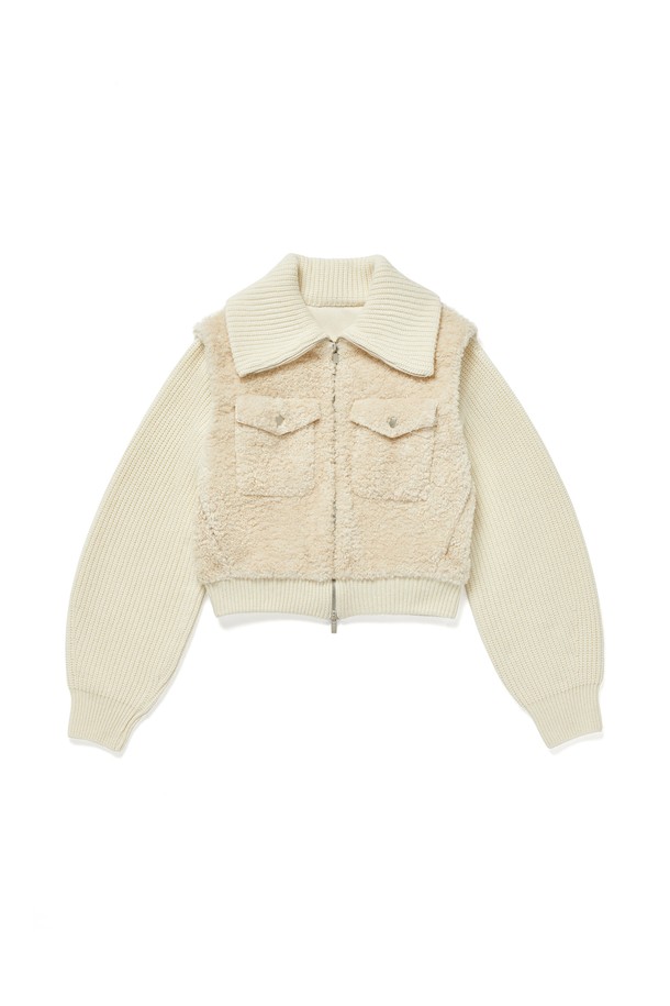 RENEJ - 점퍼 - Fleeve Crop Knit Mustang