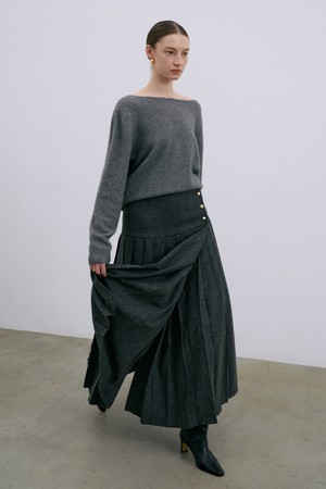 Button Wrinkle Pleated Skirt