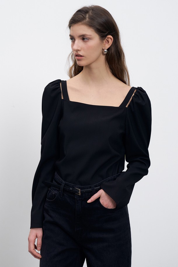 RENEJ - 블라우스 - Puff Sleeve Square Blouse