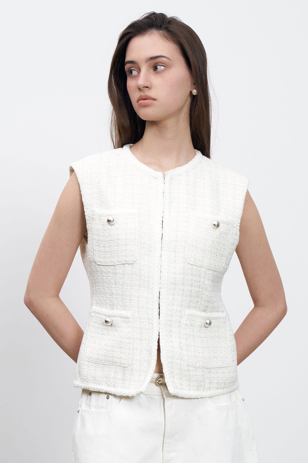 RENEJ - 베스트 - Trimming Tweed Vest